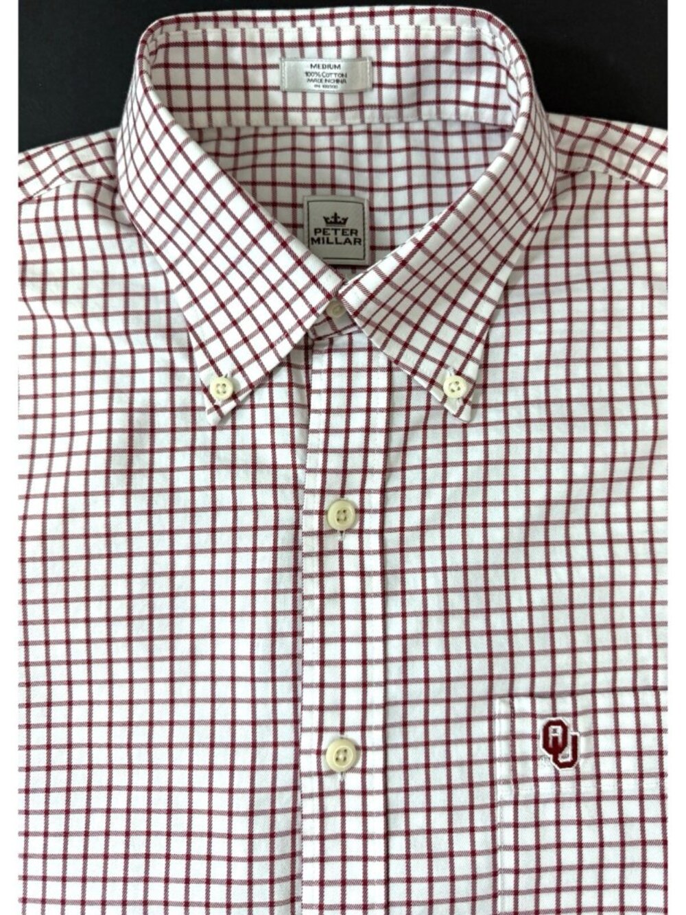 Peter Millar Mens OU Oklahoma Sooners Nanoluxe Shirt Size Medium Button Down